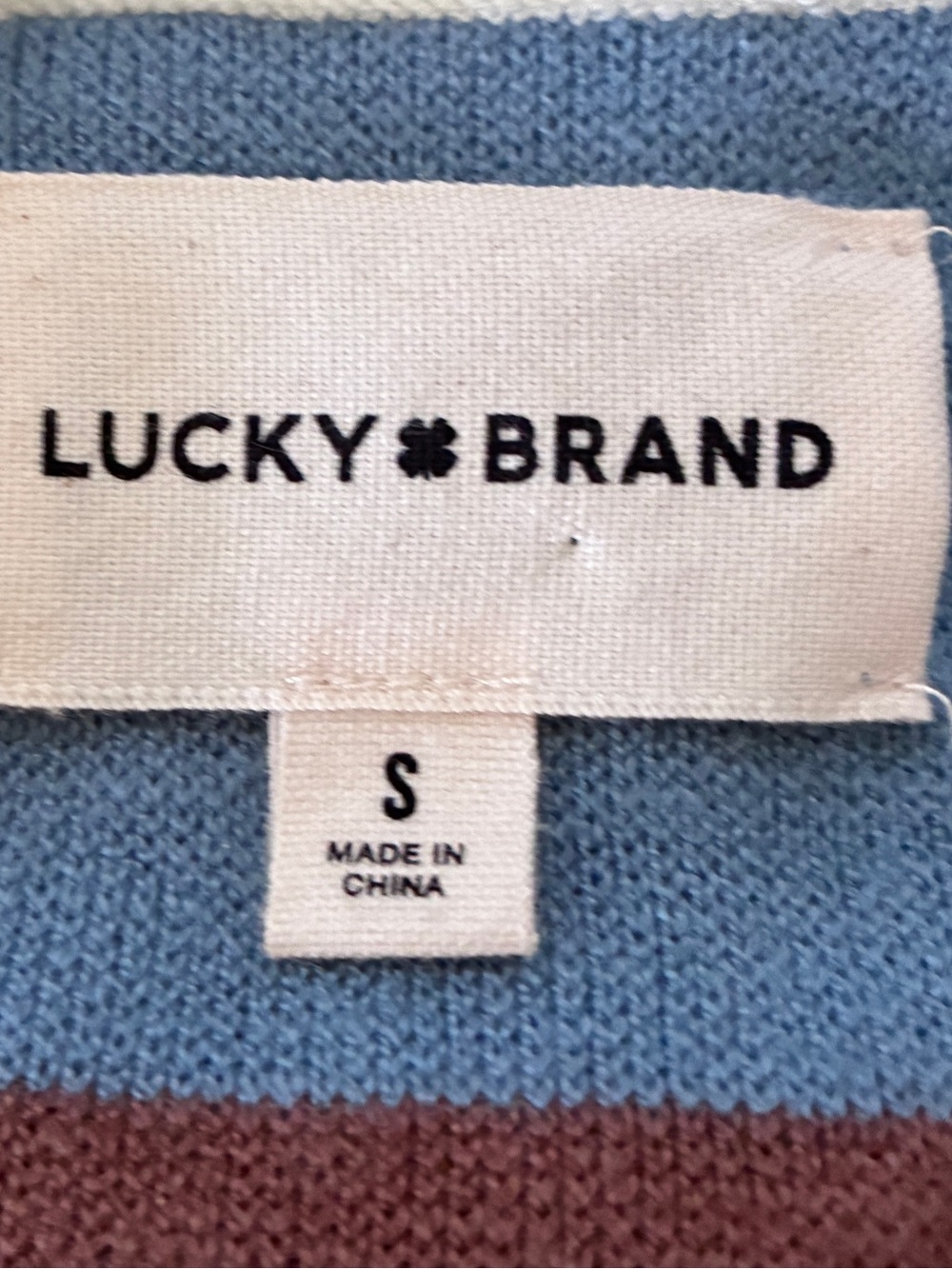 Lucky Brand Grannycore Striped Cropped Polo Sweater Brown Light Blue Cream Sz S - Picture 8 of 9